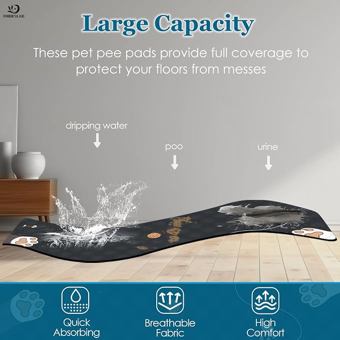 Guinea Pig Cage Liner Washable, 72in x 72in Ultra-Absorbent Guinea Pig Bedding for Cage Non-Slip Leak-Proof Pee Pads for Dogs Rabbit Bunny Cat Litter Mat, Black