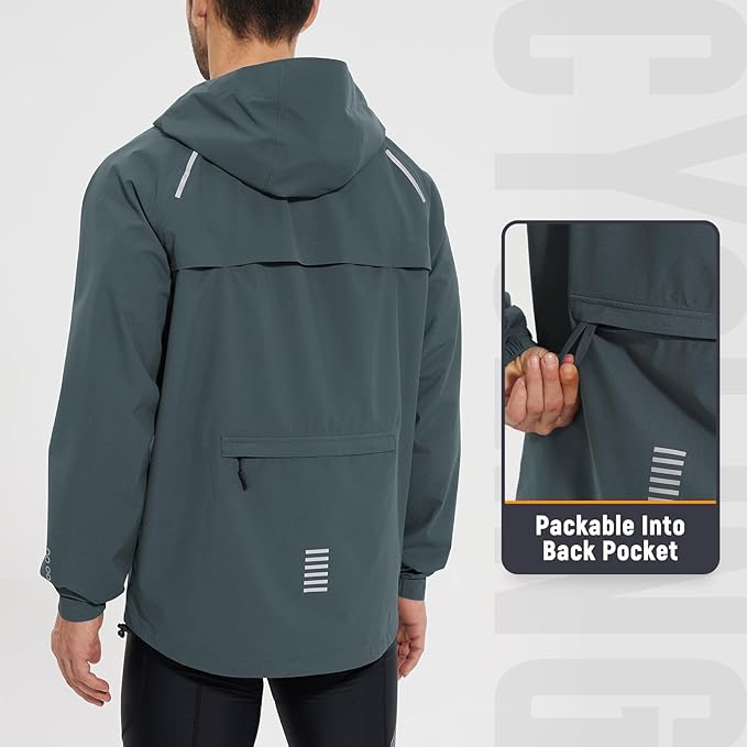 baleaf Men's Rain Jacket Waterproof Windbreaker Raincoat Running Cycling Hiking Gear Hood Lightweight Reflective Packable