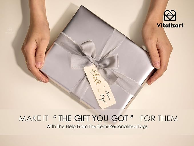 Vitalizart Silver Matte Metallic Wrapping Paper Set 30" With Silk Satin Ribbon & Gift Tags Christmas Gift Wrapping Birthday Baby Shower Wedding Bouquets Handmade Crafts 197"(16.4 Ft) Silver Ribbon