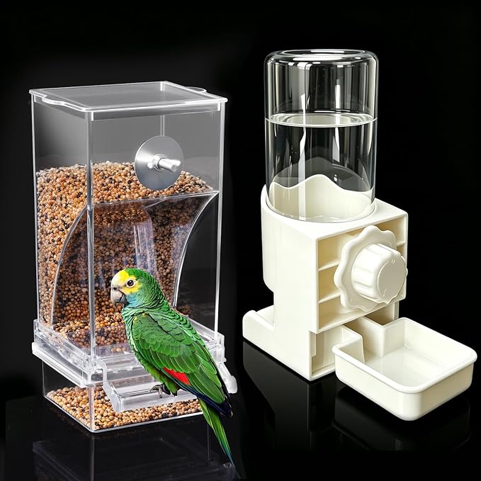 Lemtrflo No Mess Bird Cage Feeder, Automatic Bird Water Dispenser | Parakeet Cage Accessories