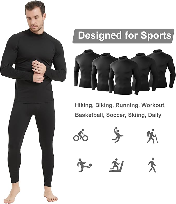 Dalavch 5 Pack Thermal Compression Shirts for Men Mock Turtleneck Long Sleeve Running Undershirt Base Layer Tops for Winter