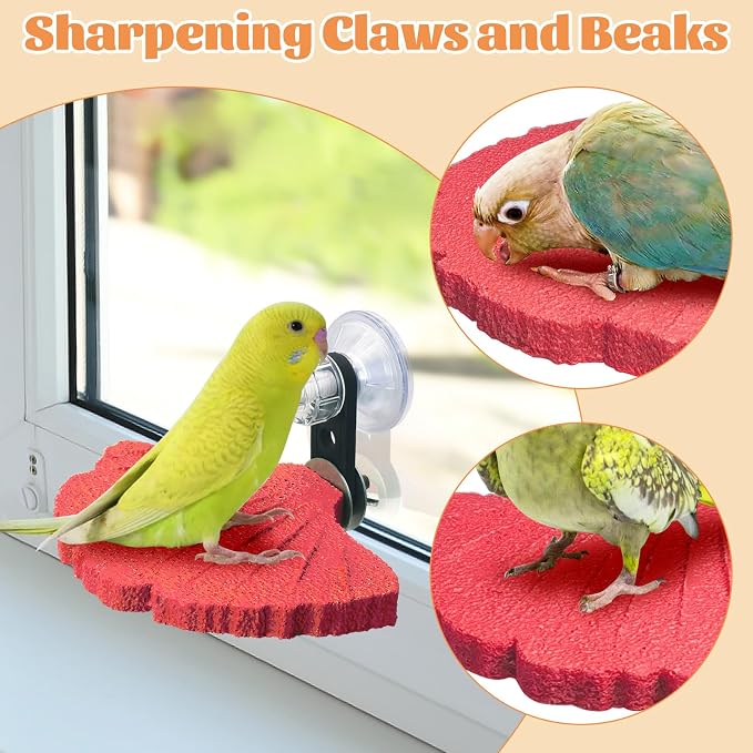 3PCS Bird Perch Bird Beak Grinding Stone with Suction Cups for Small Birds Foot Claws Trimmer Bird Stand Platform Parakeet Cage Perch Parrot Cage Accessories for Indoor Window Viewing (Pink)