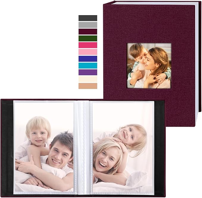 Ywlake Photo Album 4x6 50 Pockets 2 Packs, Small Mini Capacity Linen Photo Album Bulk Sets, Each Pack Holds 50 Top Loader Vertical Only Picture for Kids Boy Girls (Purple)