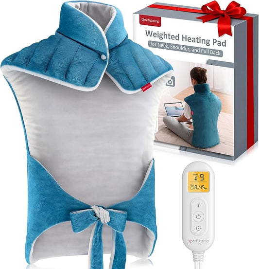 Comfytemp Heating Pad for Back, Weighted Electric Heating Pad for Neck Shoulders, Large Heated Wrap for Her Him Women Men Mom Neck Shoulders Relaxtion, 9 Heat Settings & 11 Auto-Off，22"x33", Blue