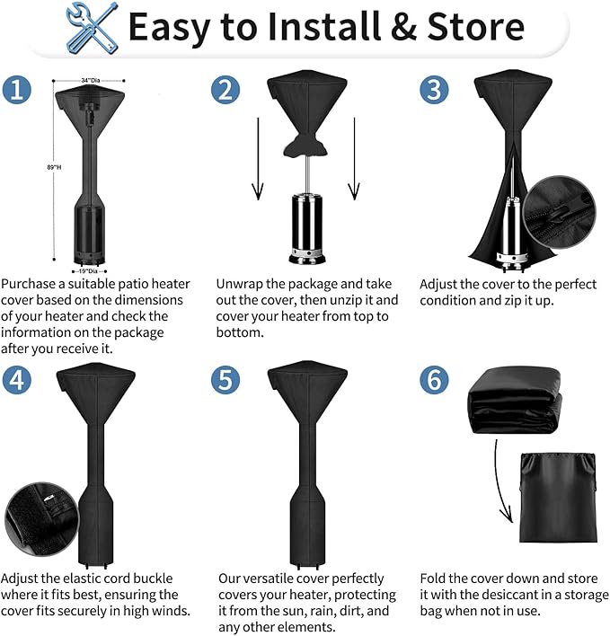 OutdoorLines Waterproof Outdoor Patio Heater Covers with Zipper and Storage Bag, Dust-proof UV-Resistant Windproof Propane Heavy Duty Heater Cover for Standing Heater, 1 Pack-95Hx34Dx19B inch Black