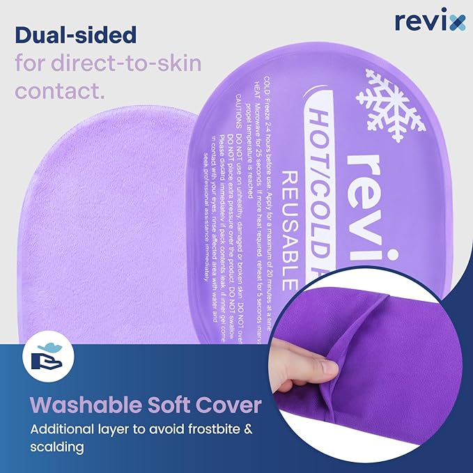 REVIX Reusable Hot and Cold Gel Ice Packs for Injuries with Cloth Cover, 5-Piece Cold Packs with Adjustable Strap for Kids Boo Boo, Sports, Breastfeeding, Wisdom Teeth, Purple