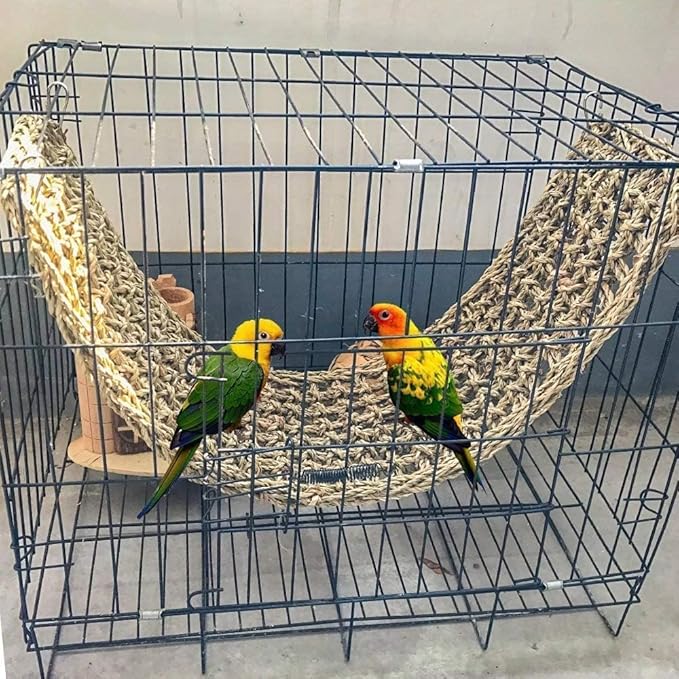 Bird Seagrass Mat 30 x 7 Inch Parrot Natural Seagrass Woven Net Hammock Parakeet Climbing Rope Ladder Mat Chew Toys Cage Accessories for Pigeon Macaw Cockatiel Conure Cockatoo Rat Bearded Dragon