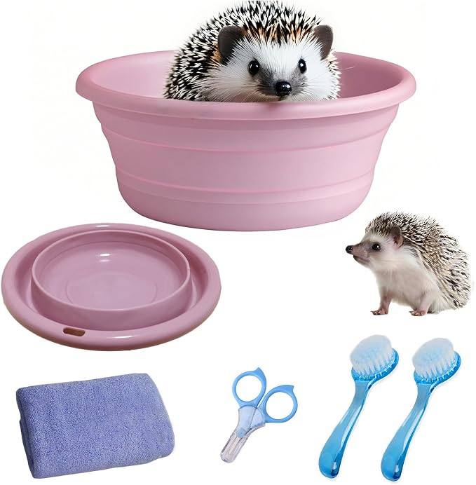 JSLZF Hedgehog Bath Supplies Grooming Kit: Foldable Bathtub, Nail Clippers, Bathing Brushes, Towel for Hedgehog Small Pets like Guinea Pigs