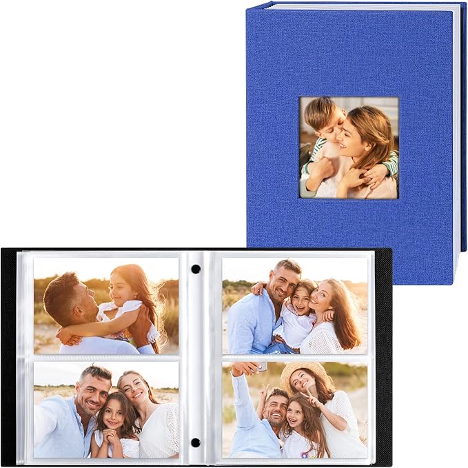 Ywlake Photo Album 4x6 200 Pockets 2 Packs, Linen Photo Albums Holds 200 Horizontal Pictures Only Blue