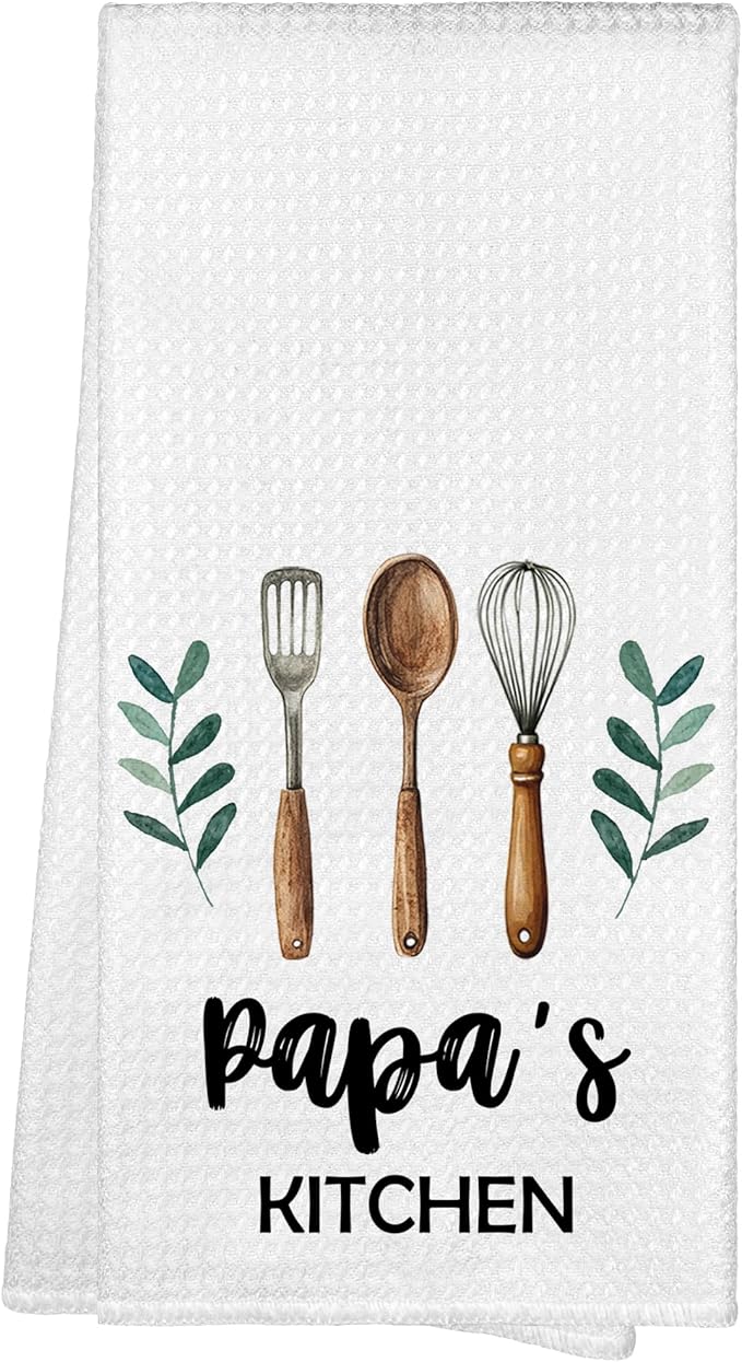 Papa's Kitchen Towels, Papa Dad Grandpa Christmas Birthday Gifts Hand Towels for Dad from Daughter Son, Rustic Farmhouse Decorative Tea Dish Towels for Room Father's Day Decor 16x24 in