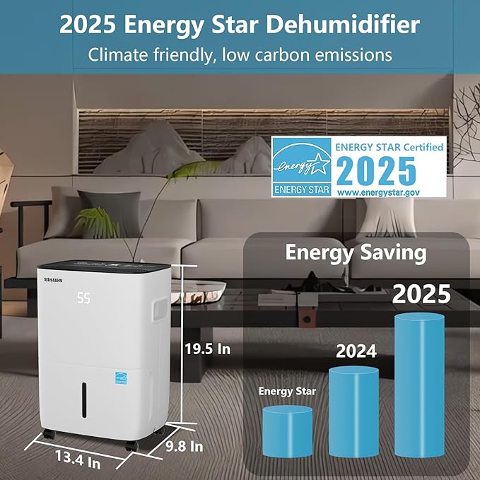 SAHAUHY 80 Pints ENERGY STAR Dehumidifier for Home Bedroom Garage Basement Stockroom and Large Room Spaces up to 5,200 Sq. Ft with Drain Hose and Water Tank