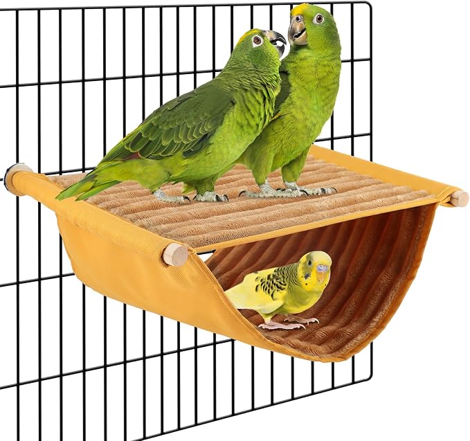 BWOGUE Bird Nest Bed Hanging Hammock, Parakeet Bed for Cage, Cockatiel Bed | Warm Fleece Snuggle Hut, Double-Layer Comfort, Wooden Perch Setup, Washable Hammock