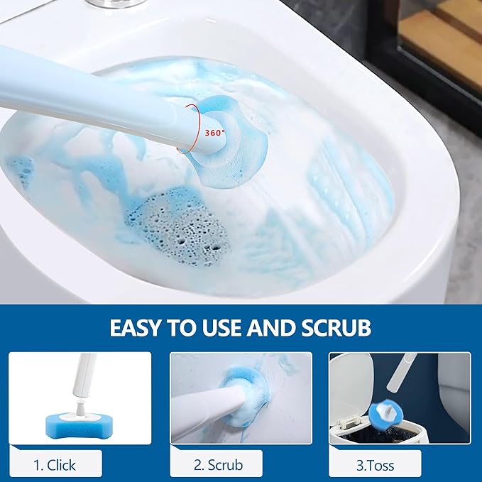 Disposable Toilet Bowl Brush and Holder, Toilet Cleaning System-2 Toilet Bowl Wand, 2 Storage Caddy&72 Toilet Brush Refills for Effective Deep Scrub Toilet, Wall-Mount Toilet Brush, 2 Pack.