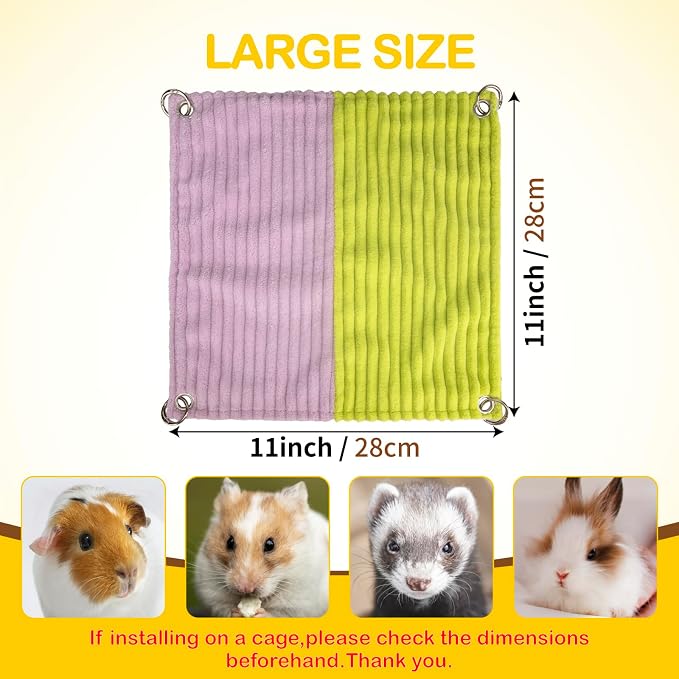 BESNEW Enlarged Guinea Pig Hammock,Bunny Ferret Hamster Small Animal Hammock for Hiding Sleeping,Wooden Guinea Pig Hammock Accessories
