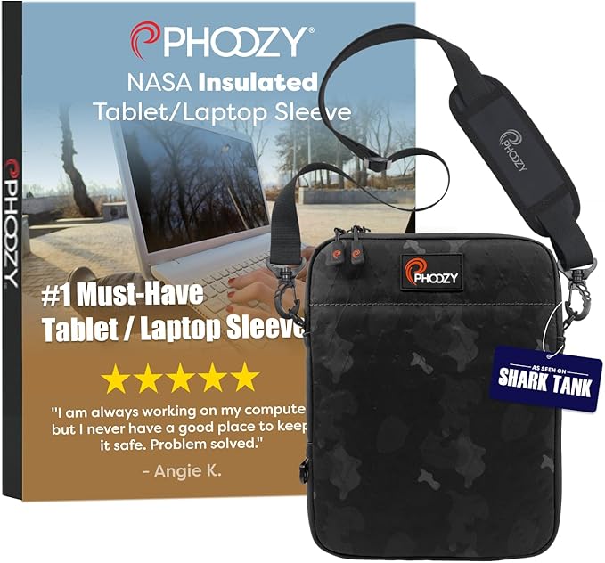 PHOOZY Insulated Thermal Sleeve for Laptops, iPads, MacBooks & Similar Sized Tablets or Laptops up to 13" - Patented NASA Thermal Technology Extends Battery Life in The Cold (Black CAMO)