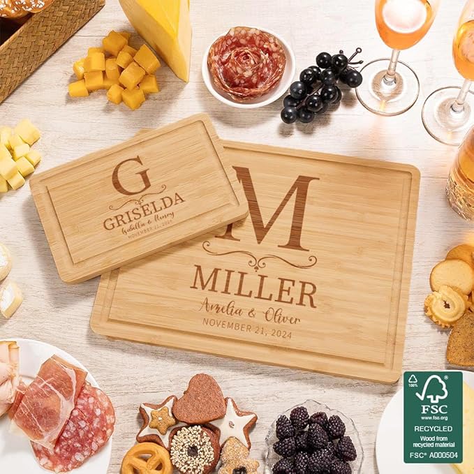 callie Personalized Bamboo Cutting Board with Monogrammed Name, Wooden Chopping Boards with Juice Grooves, Engraved Christmas, Wedding, Housewarming Gifts (S, M, L)