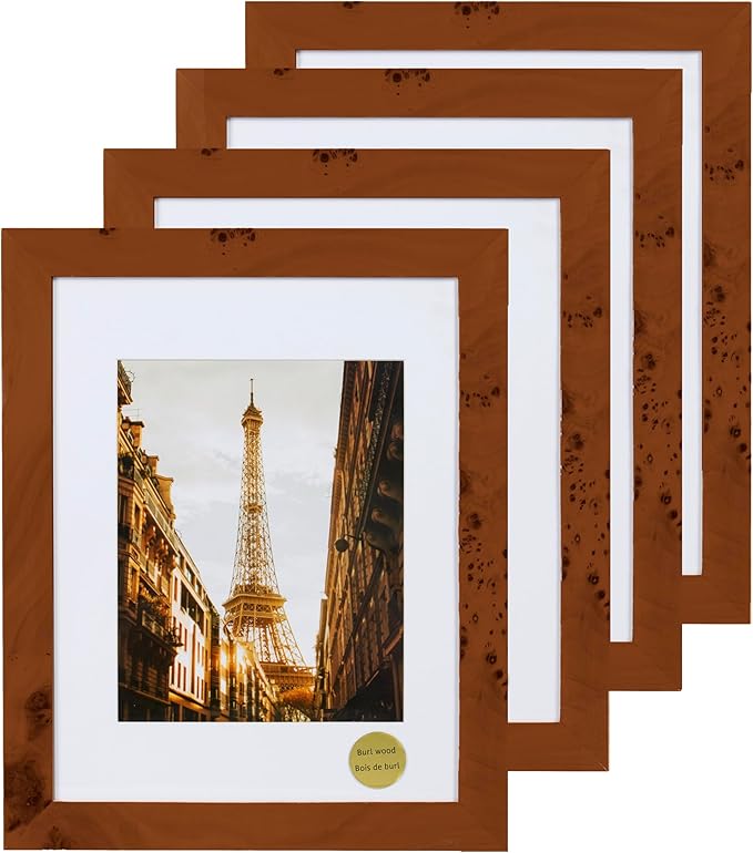 Concepts DHD, Burl Wood Picture frame, Wallhung Décor In Bulk, Perfect For Wall Photo Collage (11x14 matted to 8x10, 4 Pack)