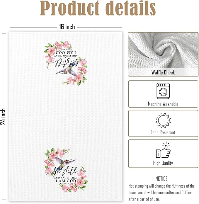 Be Still and Know That I Am God Kitchen Towels, Christian Bird Gifts for Women, Bird Decor Dish Towels for Kitchen, Christian Hummingbird Decor Bible Verse Decorative Hand Towel