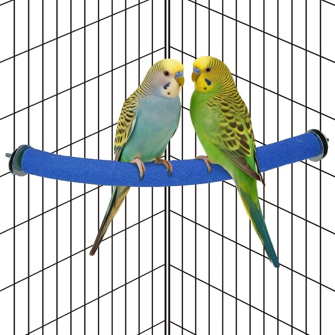 Rypet 90-Degree Parrot Perch for Cage Corner, Quartz Bird Perch (Blue S) | For Paw Grinding Clean Stick Exercise, Rough Quartz Surface, Cage Accessorie, Small Parakeets Cockatiel Conures
