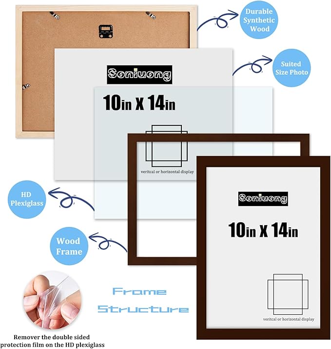 10x14 inch Wood Picture Frames for Wall Hanging,Diamond Painting Frames Rectangle Baby Scan Picture Frame for Family Walls Decoration,Anniversary,Wedding,Christmas,Halloween,Shower,Certificate (Brown)