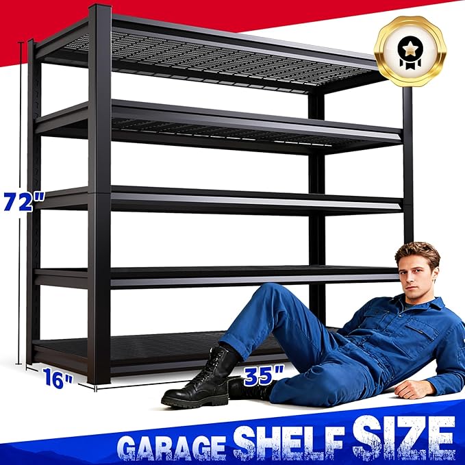 72"H Garage Shelving Adjustable Garage Shelves 3000LBS Storage Shelves,5-Tier Metal Shelving Unit Storage Shelf, Easy Assembly Utility Shelf for Warehouse, Basement, Black (72''H x 35.4''W x 15.6''D)