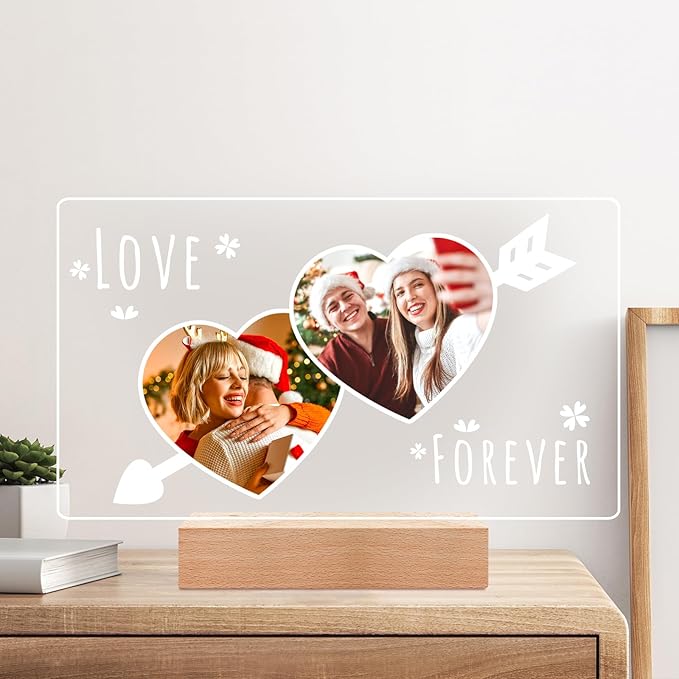 Personalized Anniversary Couple Gifts for Women & Men, Custom Picture Frame with Photo, Personalized Photo Frame with Night Light, Customized Photo Gifts for Girlfriends, Boyfriends
