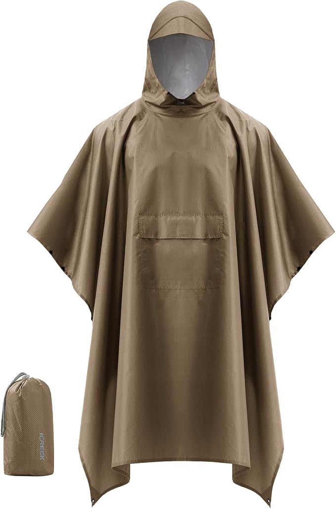 iCreek Hooded Rain Poncho Packable Unisex Raincoat Jacket with Pocket Waterproof Lightweight for Hiking, Camping, Outdoor