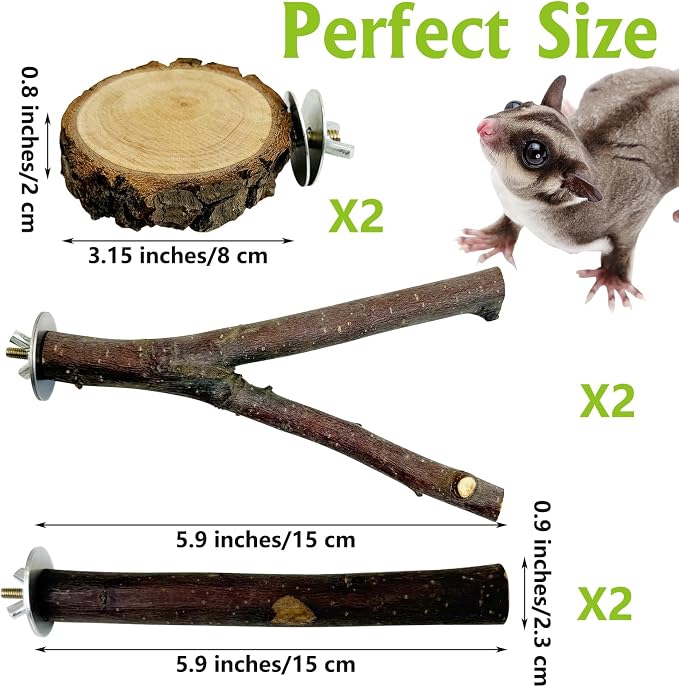 BNOSDM 6 Packs Wood Sugar Glider Toys Wooden Sugar Glider Perch Stand Climbing Platform Hanging Cage Steps Rat Cage Accessories for Hamster Squirrel