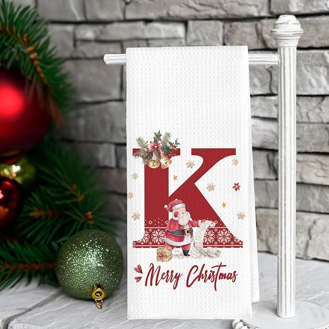 Christmas Initial Letter K Kitchen Towels Personalized Gifts Dish Towels Hand Towels for Kitchen Decorations, Christmas Birthday Gifts for Women, 24x16 Inch