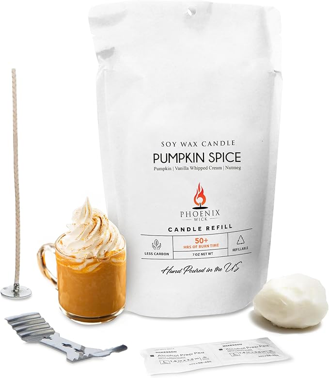 Phoenix Wick Candle Making Kit – Transform Anything Into A Candle – Candle Making Kit with Wick + 7oz Wax (Pumpkin Spice Scent)