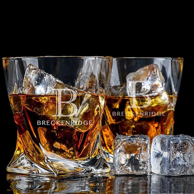 HomeWetBar Personalized Whiskey Decanter Set with Engraved Rocks Glasses & Luxury Wooden Box Set - 7pc Whiskey Decanter Gifts for Men
