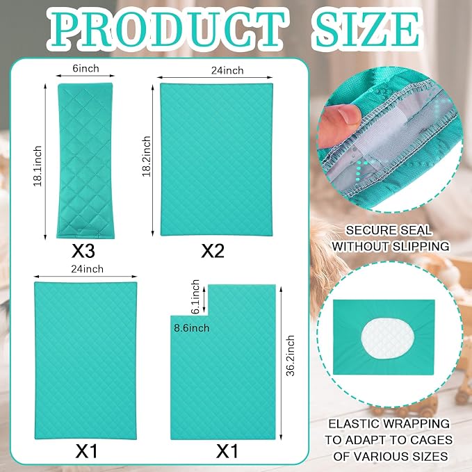 Beeveer 7 Pcs Winter Ferret Cage Liner Set Washable Ferret Pads Bedding Cage Accessories for Small Animals Hamster Rats Chinchillas Hedgehogs Guinea, Stain-Resistant Material(Light Blue)