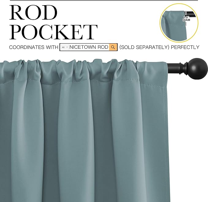 NICETOWN RV Blackout Curtains for Camper Windows, Greyish Blue, 29" Wide by 40" Long, 2 PCs, Short Blackout Curtains & Drapes, Thermal Insulated Blackout Curtain Panels for Kids Room, Play Room