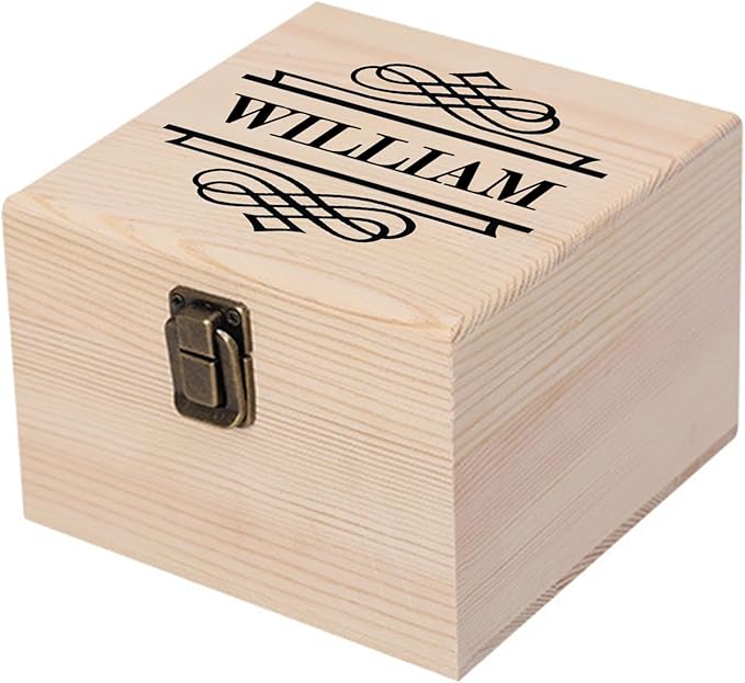 Personalized Keepsake Memory Box Custom Name Wooden Decorative Storage Box with Lids, Christmas Gift Box for Women Men Customized Gifts for Birthday Anniversary Wedding Graduation