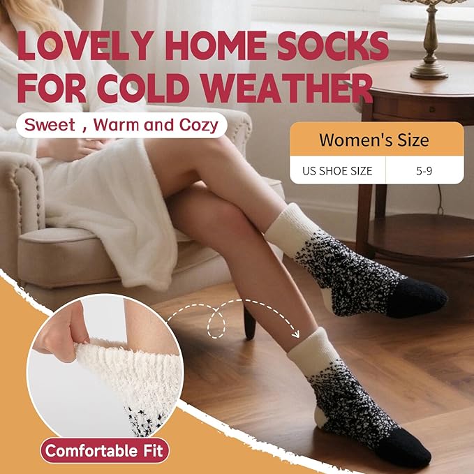 Womens Winter Beanie Hat Scarf Gloves Fuzzy Socks 4 In 1 Set Thermal Fleece Knitted Hat Warm Long Scarf Cold Weather