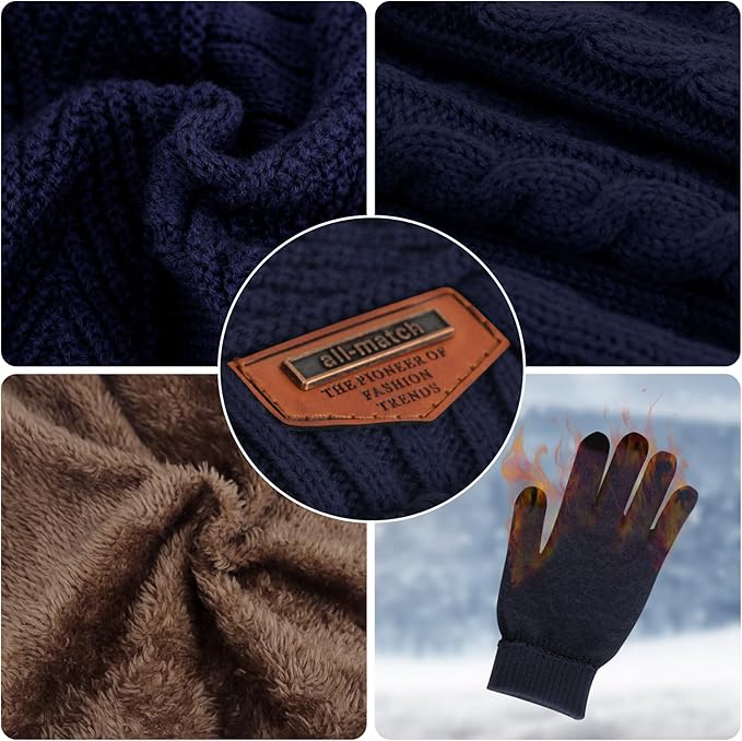 MAYLISACC Winter Knit Beanie Hat Neck Warmer Scarf and Touch Screen Gloves Set 3 Pcs Fleece Lined Skull Cap for Men Women