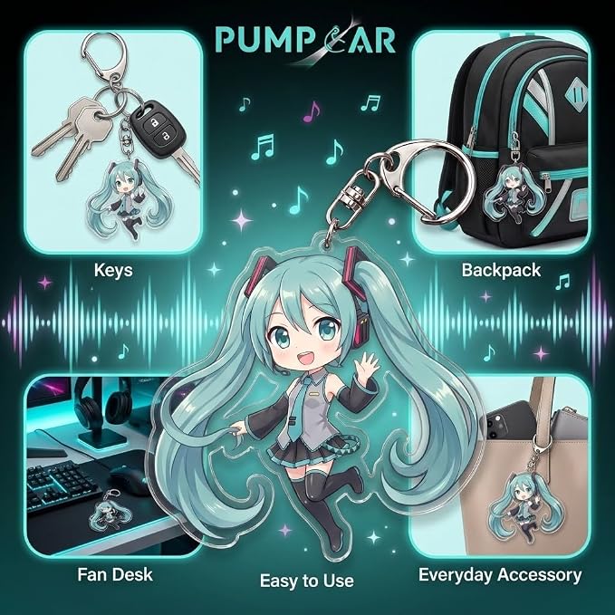 PumpCar Acrylic Keychain Double-Sided Charm Key Ring with Metal Clip Backpack Charm Bag and Car Key Accessory Collectible