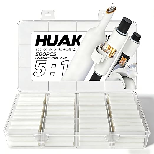 5:1 Heat Shrink Tubing Kit 500 PCS, Industry-Leading 5:1 Ratio Shrink Wrap Tubing Adhesive Lined, Heat Shrink Wire Connectors, Marine Grade Dual Wall, Waterproof Electrical Wire Tube Connectors(White)