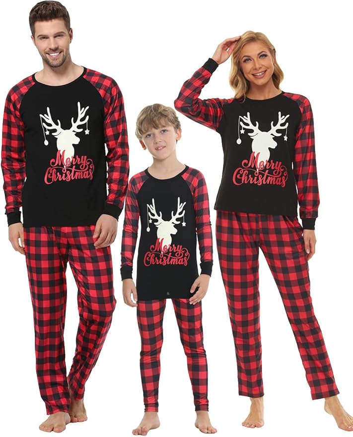 YIJIU Christmas Pajamas Cute Deer Print Long Sleeve Totem PJS Set