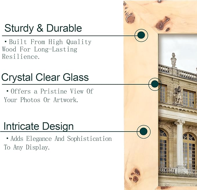 Concepts Set Of 4-4x6 Burl Wood Picture Frames - Natural Wood Finish Picture Frames for Family Photos - Elegant Wallhung Decor in Bulk