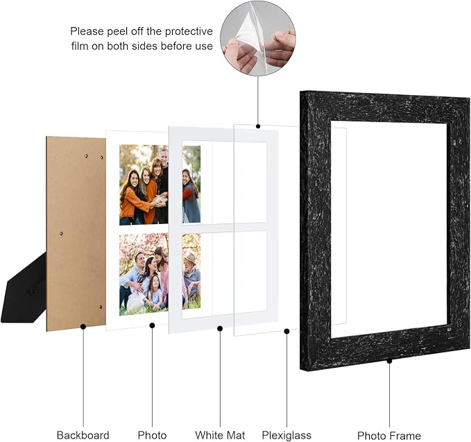 8.5x11 Picture Frame Display 2 opening Double 5x7 Picture Frame Collage,Multi Photo Frame with Mat,Plexiglass,Horizontal and Vertical Formats for Wall Decor,Black Wood Grain