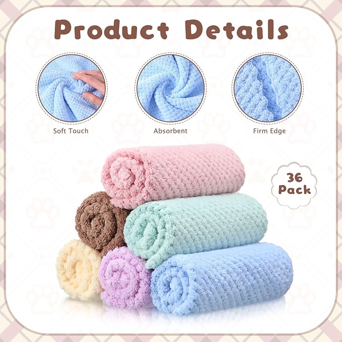36 Pcs Guinea Pig Blankets Soft Fleece Cage Liners Guinea Pig Accessories Washable Bedding Sleeping Mats Absorbent Bath Towels for Small Animals Pets Rabbit Hamster Rat Dog Hedgehog, 11.8 x 11.8 Inch