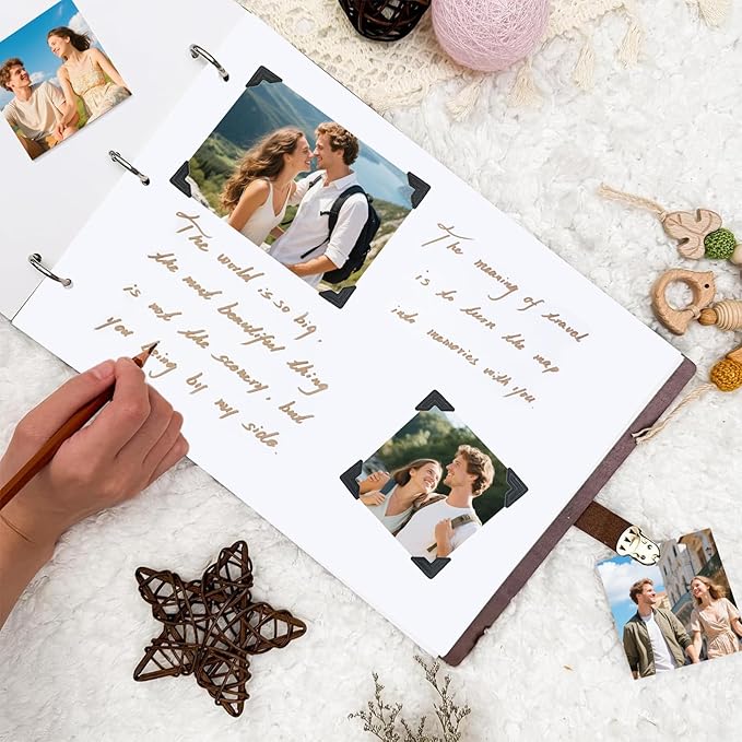 Personalized Photo Album 4x6 Pictures - Wooden Photo Album Book - Custom Family Scrapbook Album,Baby Album and Memory Book - Unique Gift for Wedding Kids Travel Family Birthday
