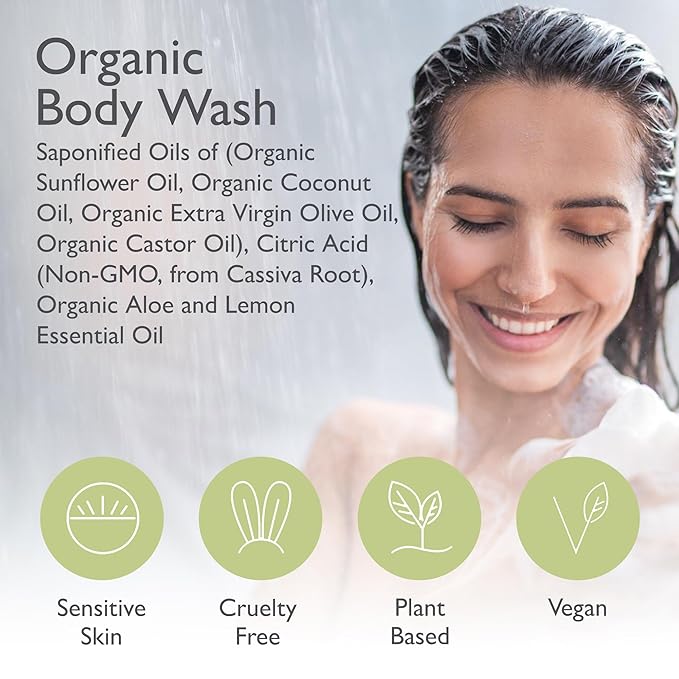 SoCal Suds & Company - 12oz Organic Soap Liquid, Gentle Hand & Body Wash, Organic Body Wash for Men and Women, Made w/Organic Oils & Coconut Oil, Bath Essentials for All Skin Types - Lemon Zest