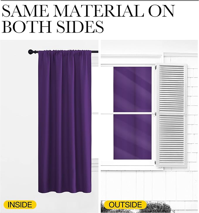 NICETOWN 2 Panels Blackout Curtains, Rod Pocket Thermal Insulated Drapes for Kitchen, Heavy Duty Small Window Treatment for Dorm Room, Studio Apartment, Basement (Royal Purple, W42 x L30)