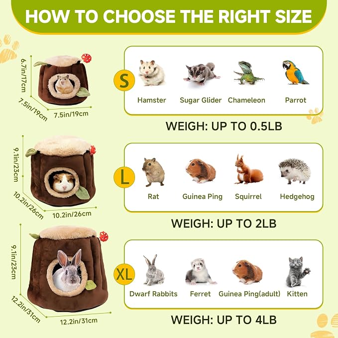 LYART Guinea Pig Hamster Bedding or Hideout for Mouse Mice Rat Ferret Bunny Fluff Bedding Bed House Cage Accessories, Dwarf Rabbits Hedgehog Bearded Dragon Warm Bedding Nest Cave, Washable (3.XL)
