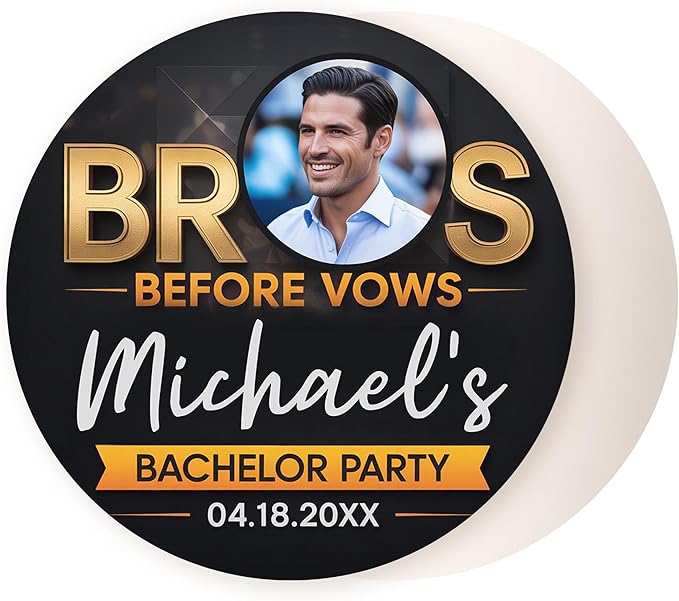 20 Pack Personalized Bachelor Party Coasters, Custom Cardboard Drink Coasters with Photo Print and Text, Fun Bachelor Party Favors and Gifts, 3.95" Round, Design 6
