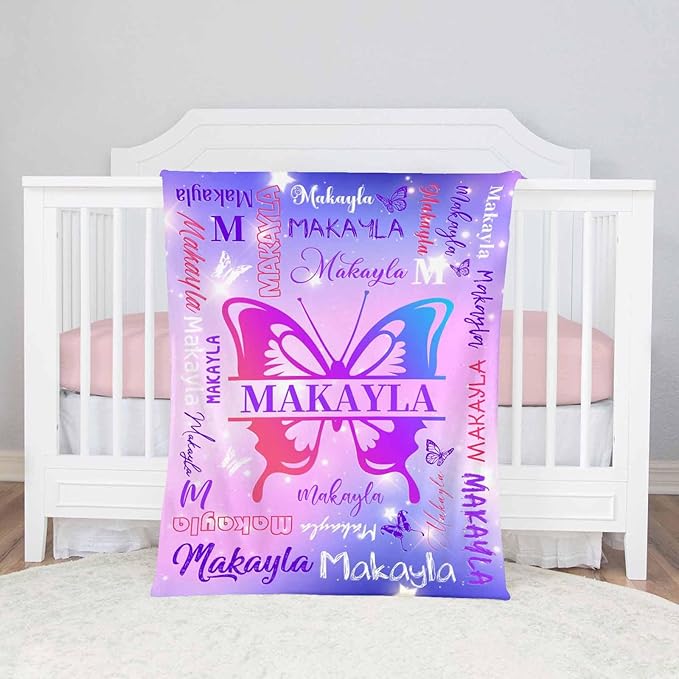 D-Story Ships Next Day, Personalized Baby Blanket Custom Blanket with Name Customized Butterfly Blankets for Kids,Christmas Blankets Gifts for Teen Girls Boys