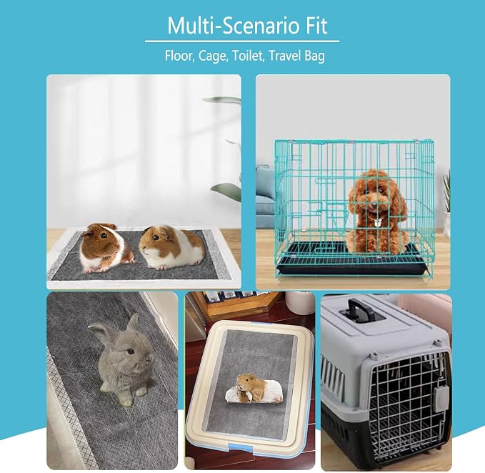 Guinea Pig Pee Pads, Disposable Rabbit Cage Liners, Charcoal Odor Controlling Absorbent Waterproof Pee Pads for Hamster, Bunny, Ferret, Chinchilla and Other Small Animals (24" x 18", 60 PCS)