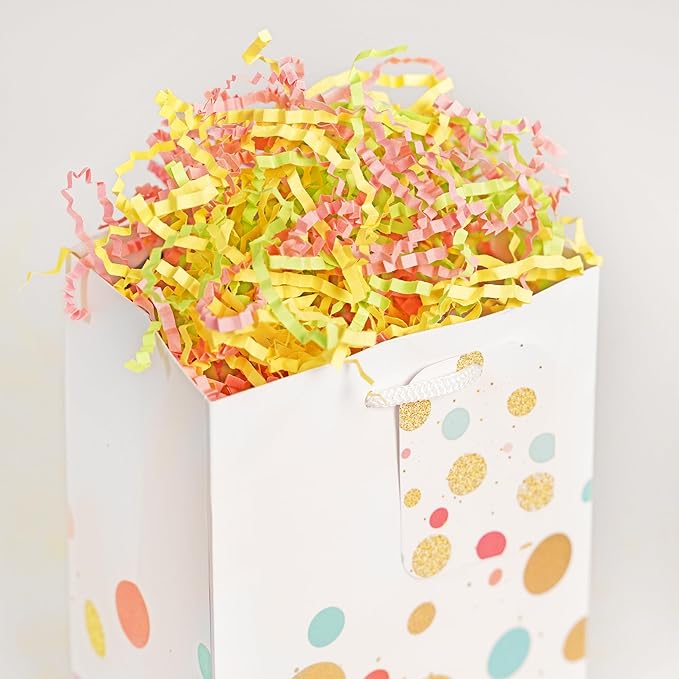 Bobobag - 1LB Easter Crinkle Cut Paper Shred Filler Recyclable Gift Wrap confetti Raffia Grass Shred Paper for Easter Baskets Filler Creative Eggs Decor (Yellow/Green/Pink)